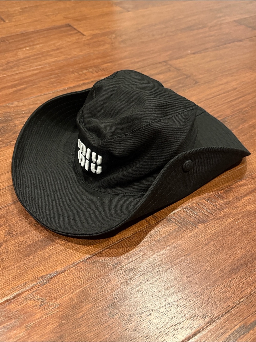 ❤️BOUTIQUE MADE❤️ Black Wide-Brim Sun Hat with White Embroidery